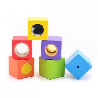 Дървени активни сензорни кубчета Jouéco, 6 кубчета